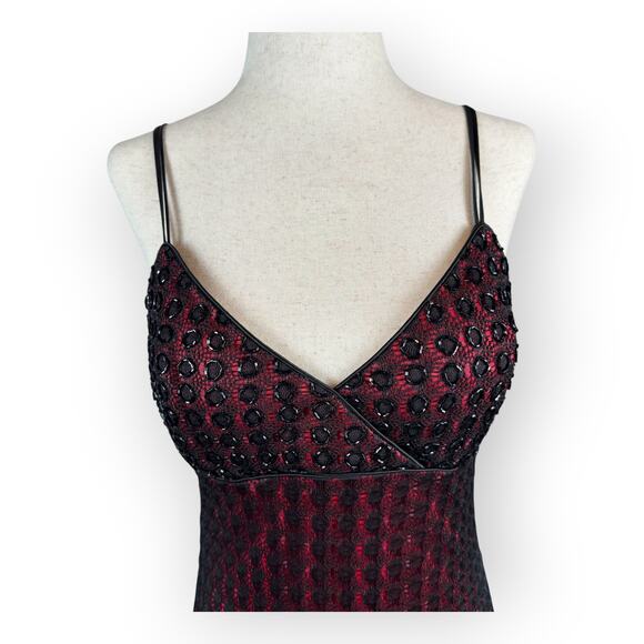 Vintage 1990's Women's Whimsigoth Red and Black Gown Evening Dress Size 8 Petite - Picture 2 of 7